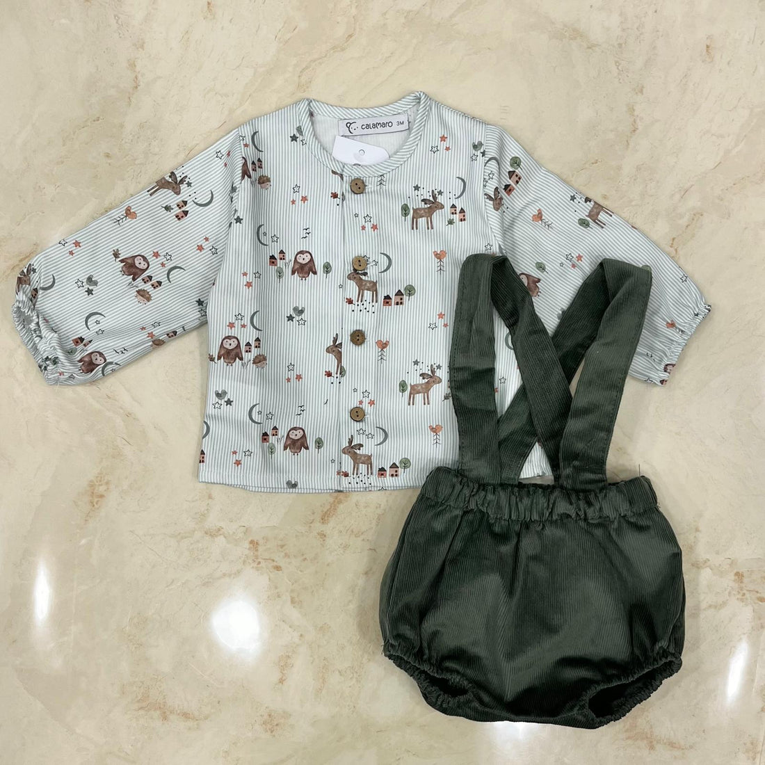 Calamaro Salopette e camicina in Velluto - Anima Kids