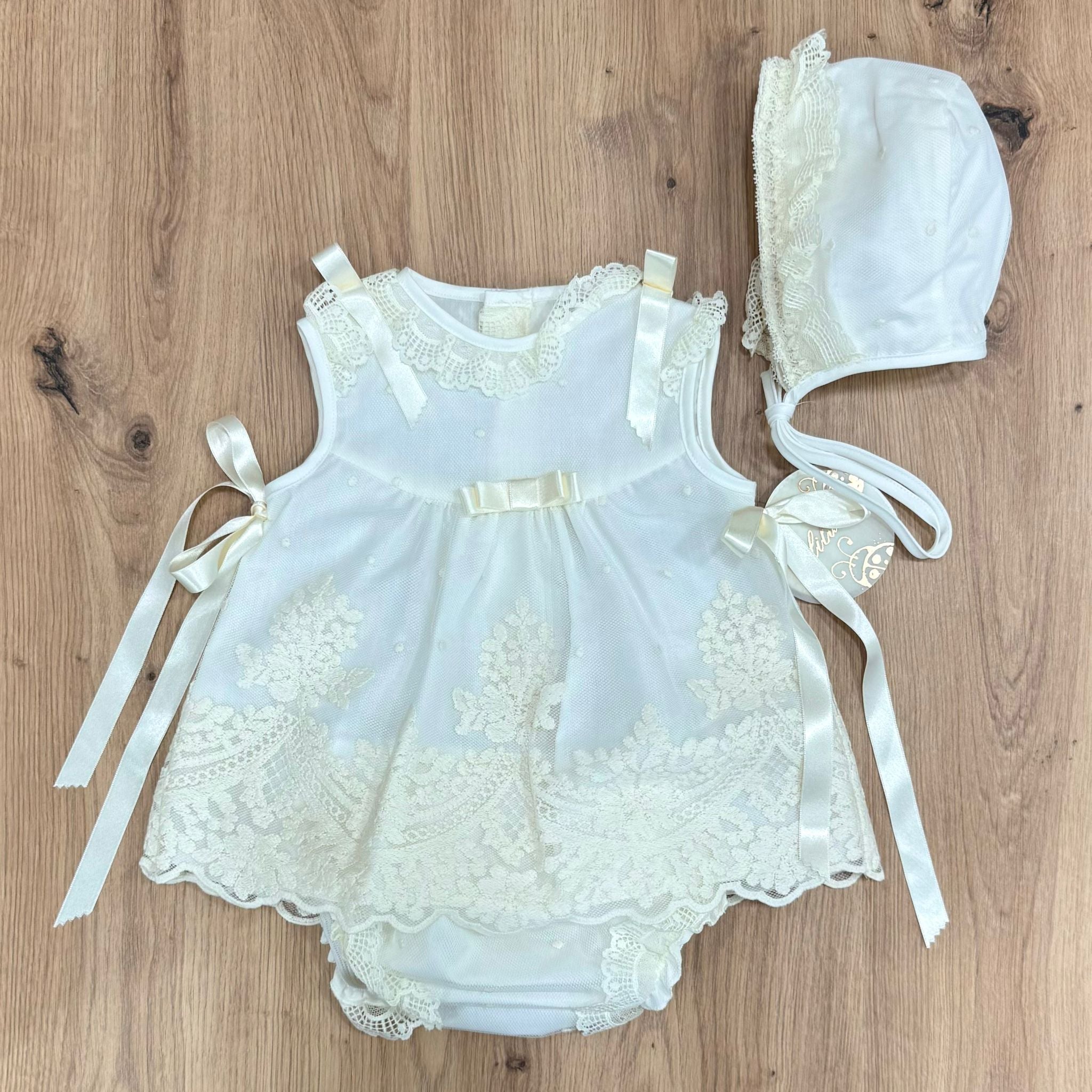 Lilus Abito battesimale con coulotte e cuffia - Anima Kids
