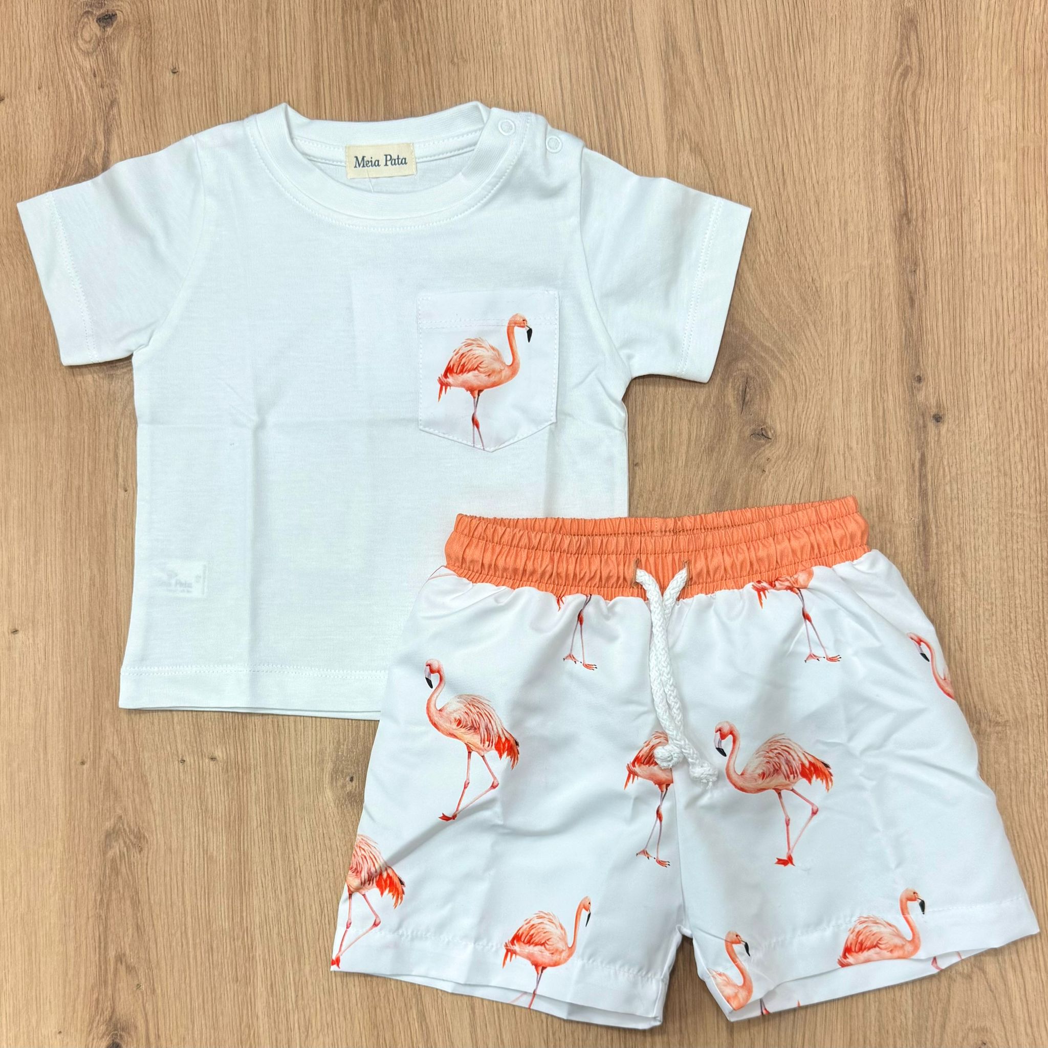 Meia Pata T-shirt e Costumino Flamingos - Anima Kids