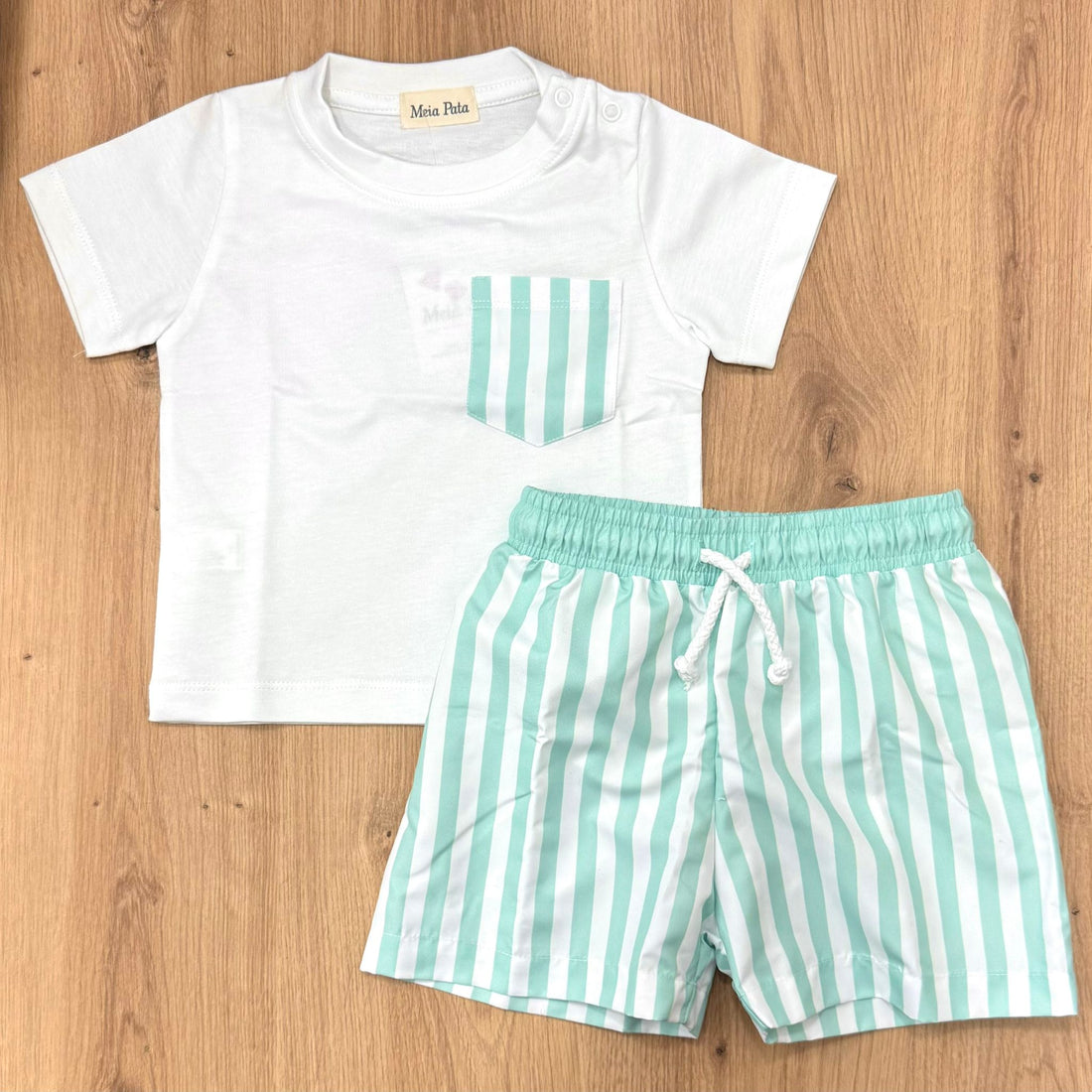 Meia Pata T-shirt e Costumino Stripes Mint - Anima Kids