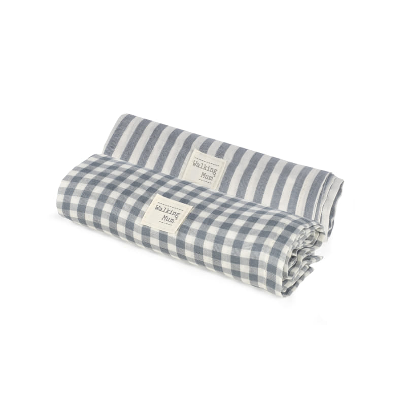 Walking Mum Set Mussole Pralinè Vichy e Stripe Matcha - Anima Kids