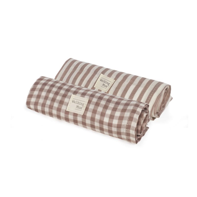 Walking Mum Set Mussole Pralinè Vichy e Stripe Moka - Anima Kids