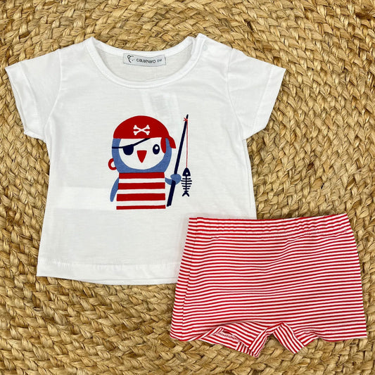 Squid T-shirt with striped swimsuit