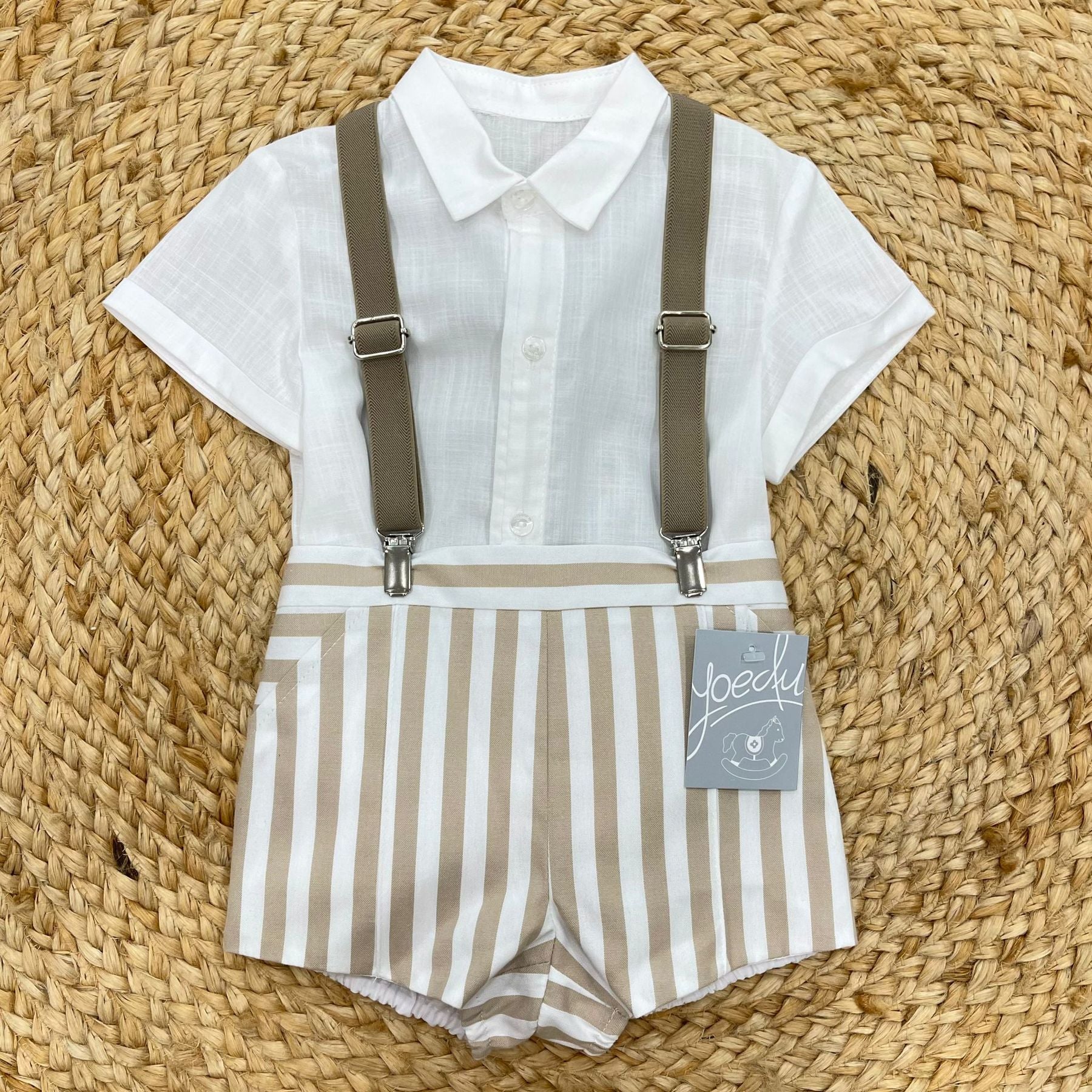 Yoedu Coulotte with striped suspenders