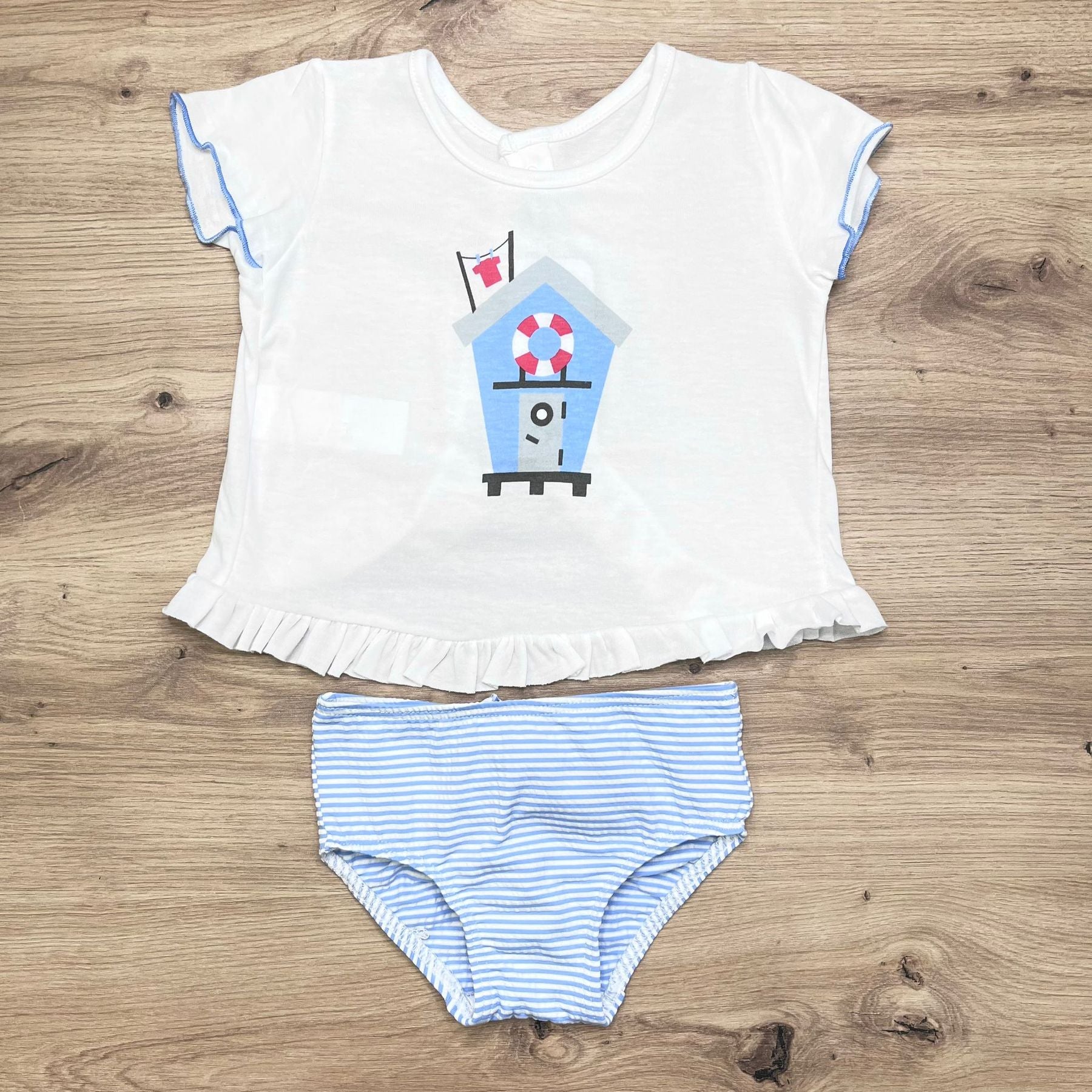 Squid T-shirt with striped swimsuit with bow