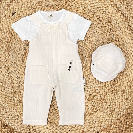 The Dungarees Layette with Bamboo T-shirt and hat