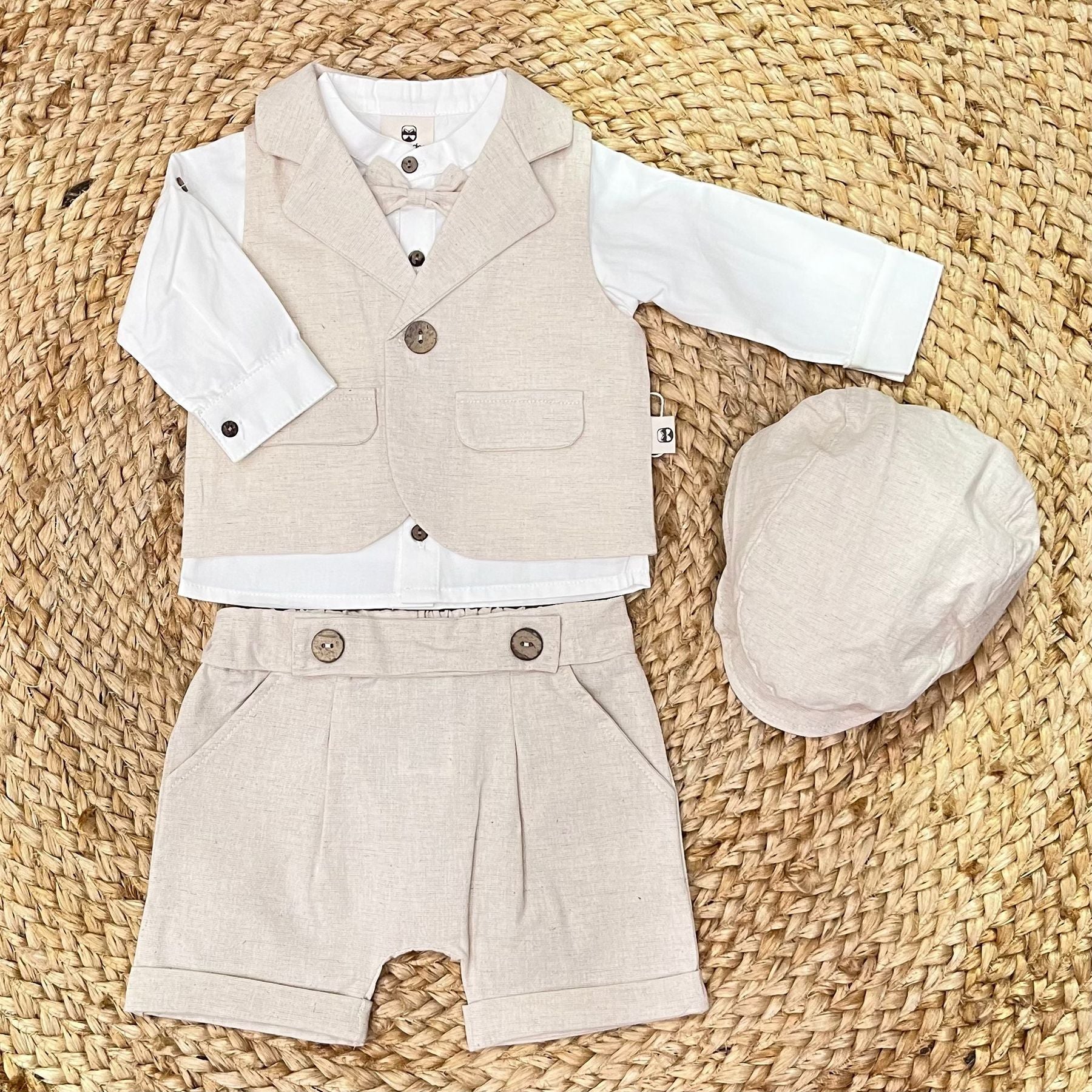 The Camicina Layette with vest and bow tie with Papillon shorts