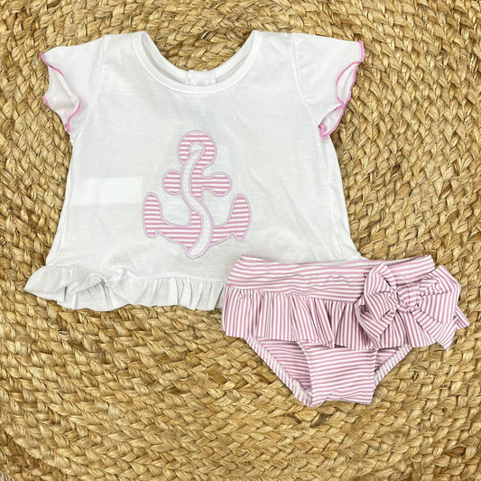 Squid T-shirt with striped swimsuit with bow
